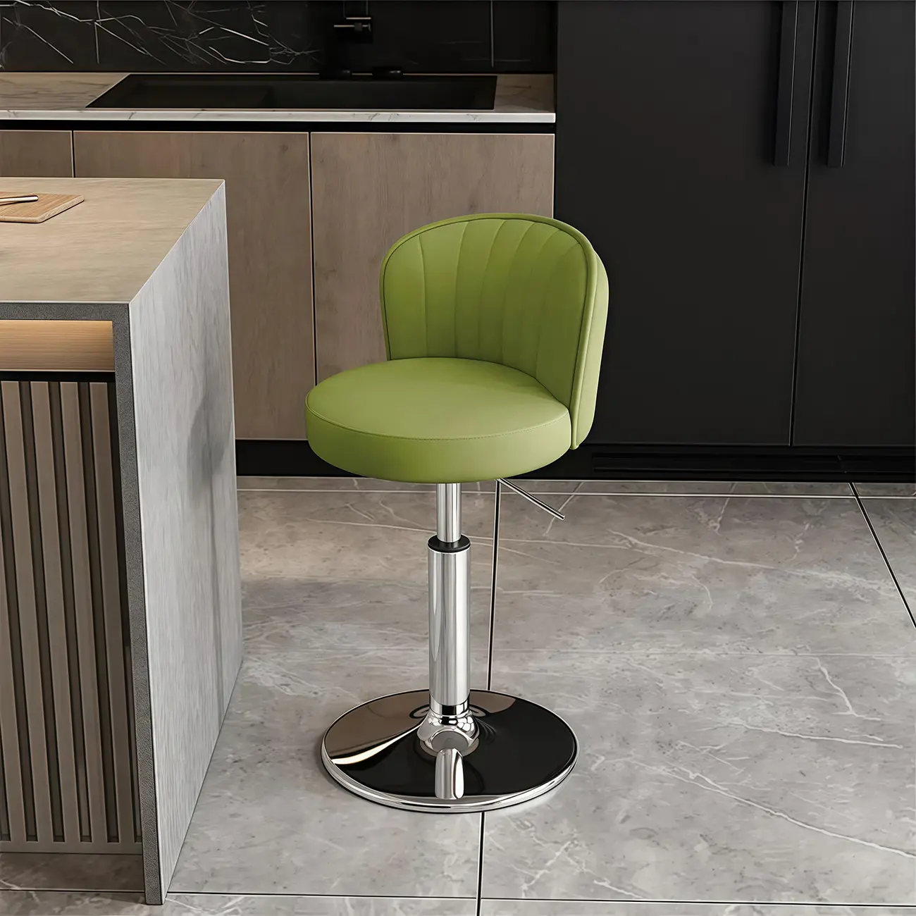 Modern Leather Adjustable Swivel Bar Stools with Back