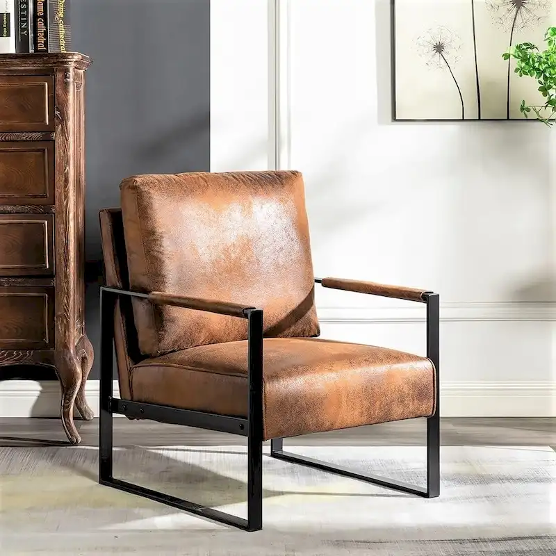 Microfiber Upholstery Metal Arms Chair