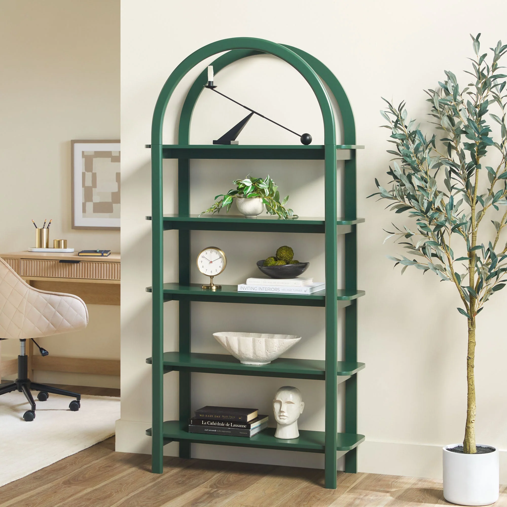 Zoey Modern Arched Wood Storage Bookcase