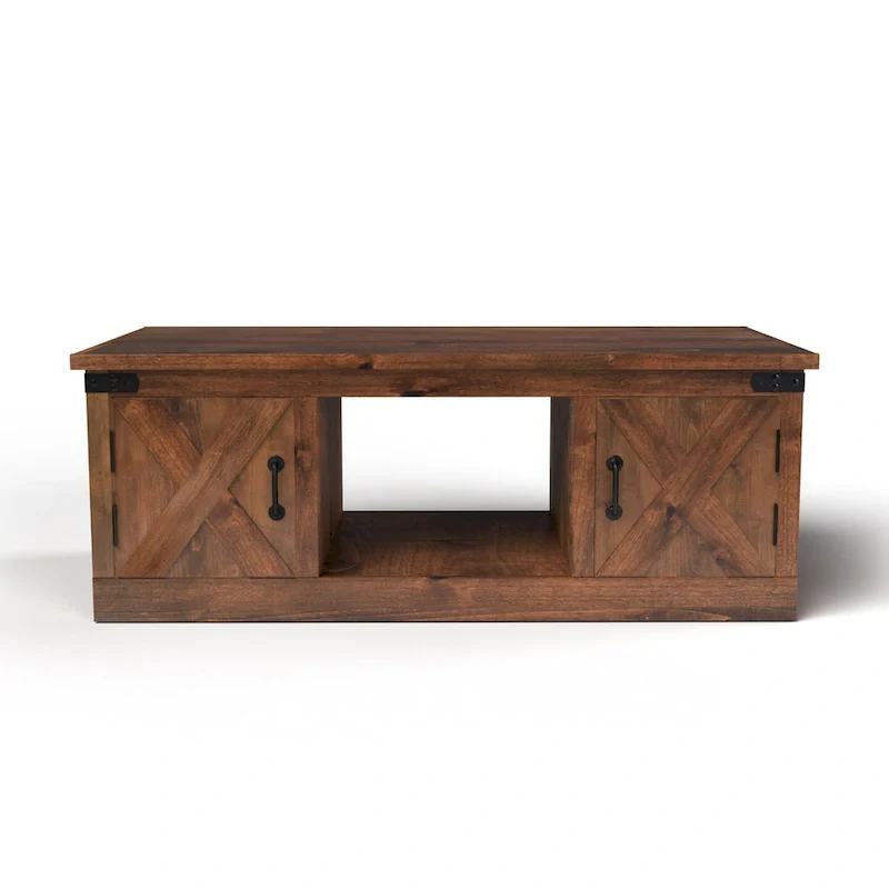 Farmhouse 48 Inch Coffee Table, No Assembly Required, Aged Whiskey Finish