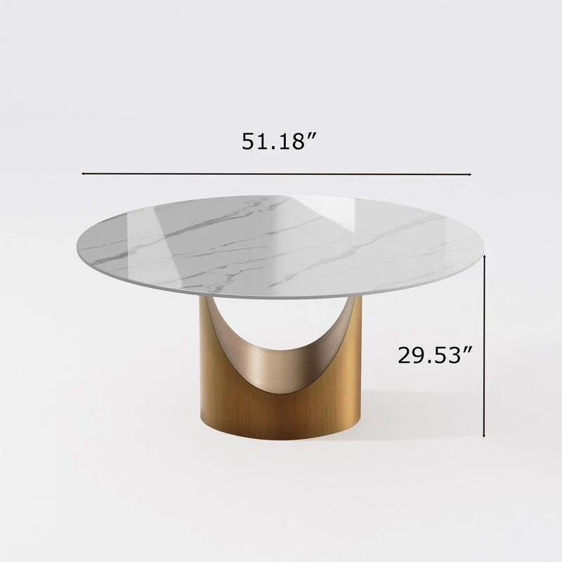 Modern Round Dining Table – White Sintered Stone Top & Bronze Carbon Pedestal