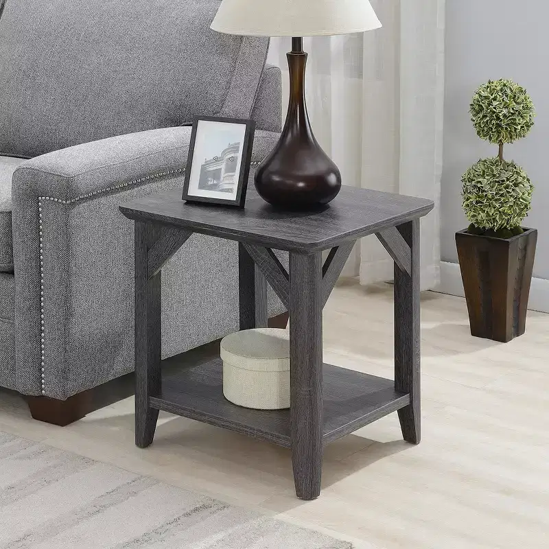 HomeStock 22 in.H Gray Color Rectangle Wood Table Top End Table 1 -piece