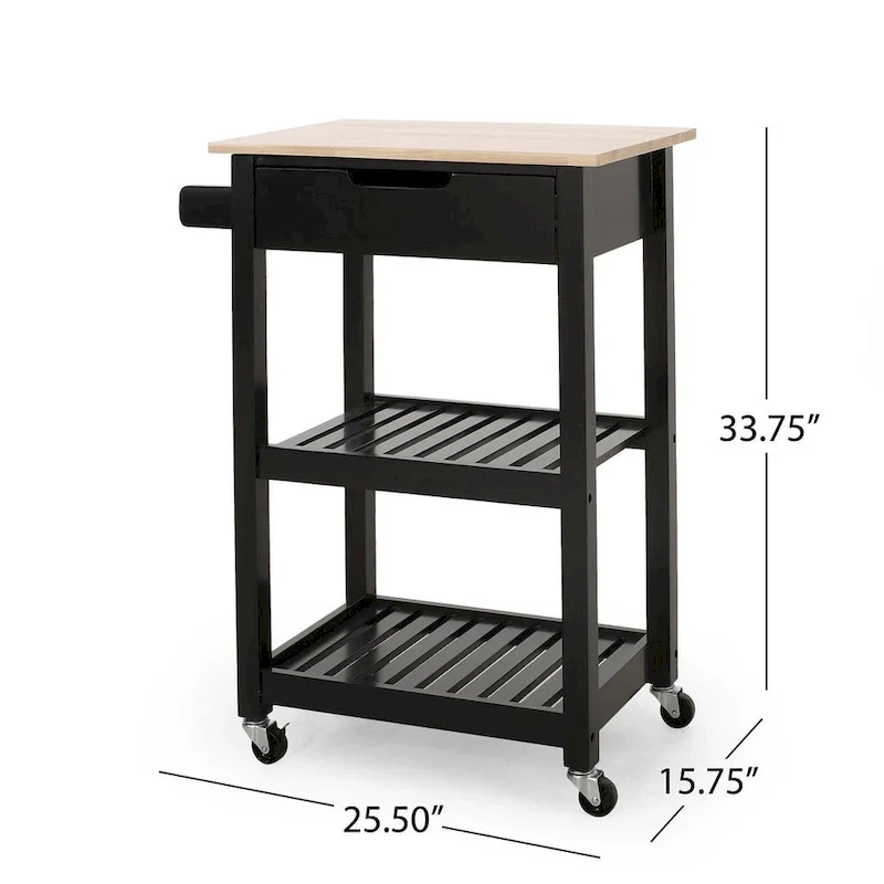 Compact Wooden Kitchen Cart with Wheels Shelves and Drawer by
