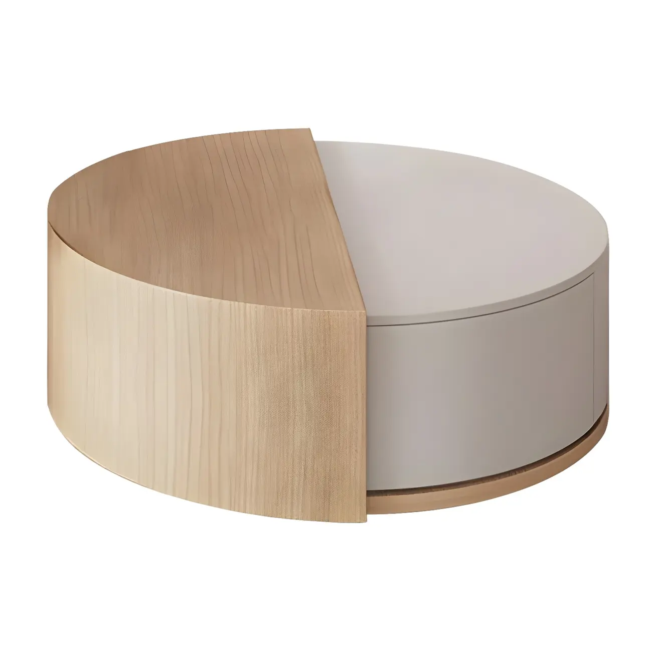 Natural Round Modern Wood Coffee Table with Storage