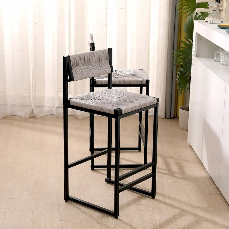 Bar Stools Set of 2 Paper Rope Weave Dining Chairs
