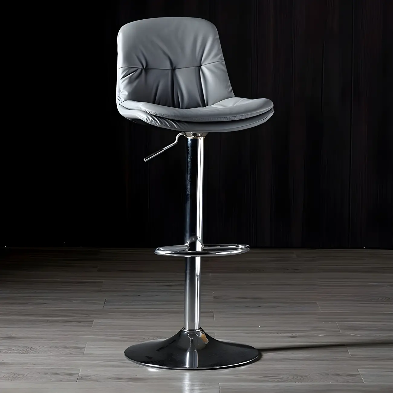 Adjustable Leather Low Back Swivel Bar Stool
