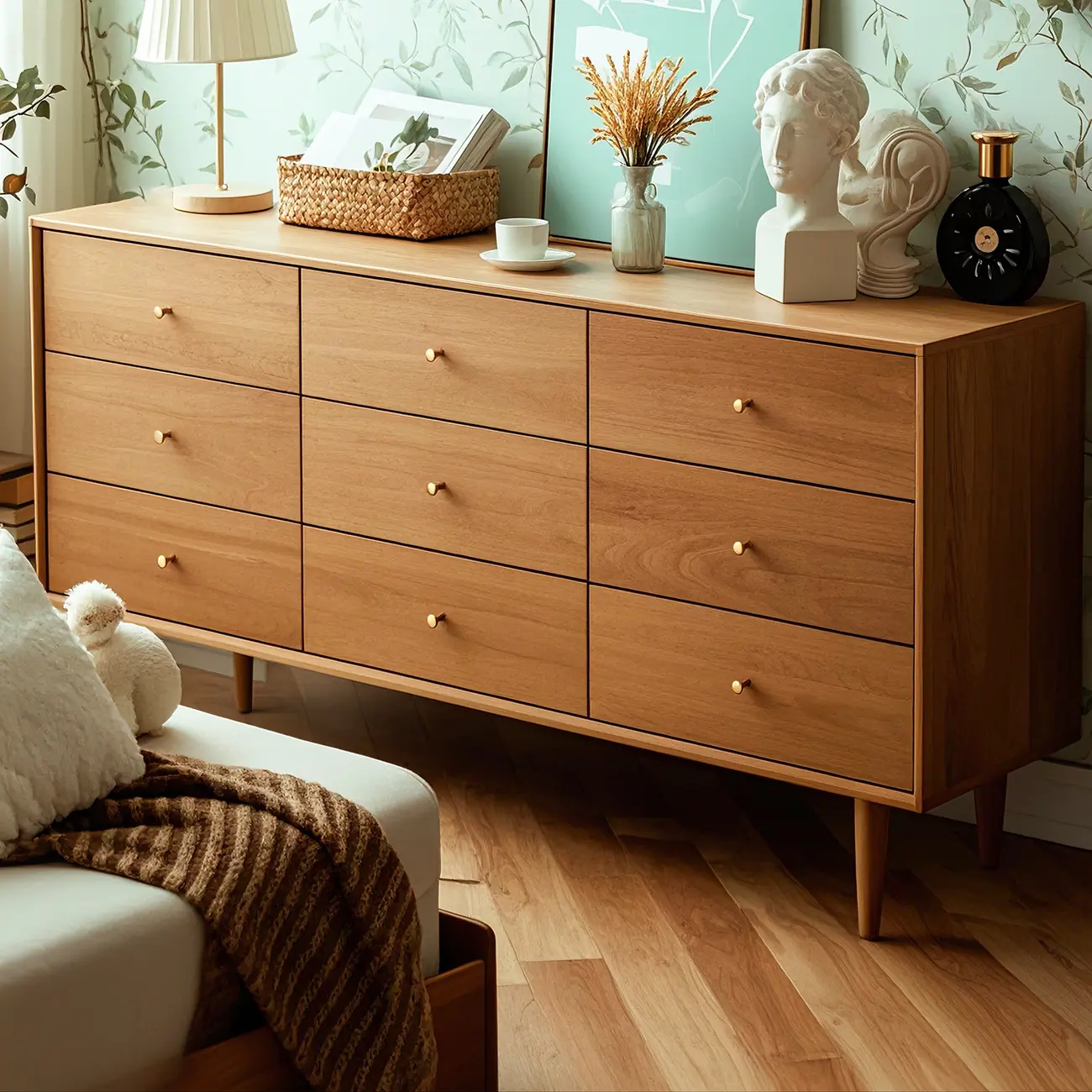 3 Tiers Traditional Natural Double Dresser with Gold Handles