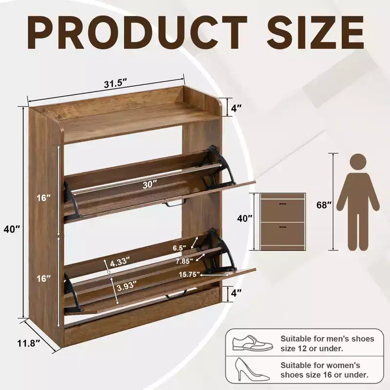 GARPROVM Farmhouse Wood Shoe Cabinet with 2 Flip Doors & Removable Shelves Entryway Shoe Storage