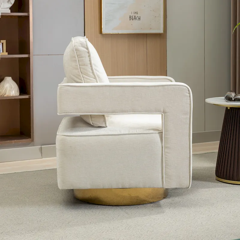 Modern Upholstered Swivel Open-Back Barrel Chair With Pillow