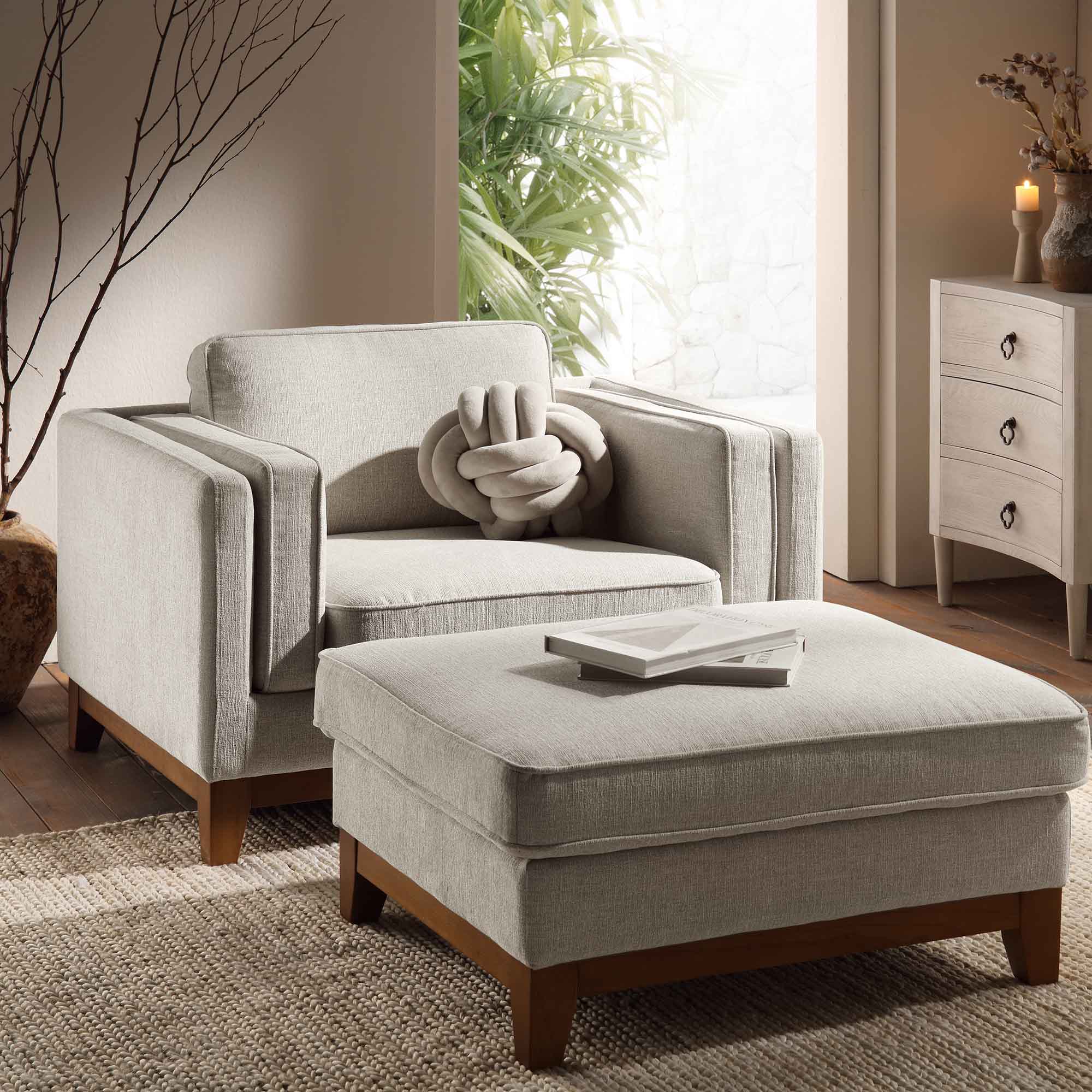 Oatmeal Fabric Sofa, 1-Seater