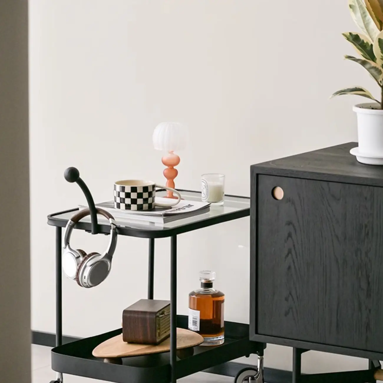 Rectangular Tall Rotating Modern Glass Metal Side Table