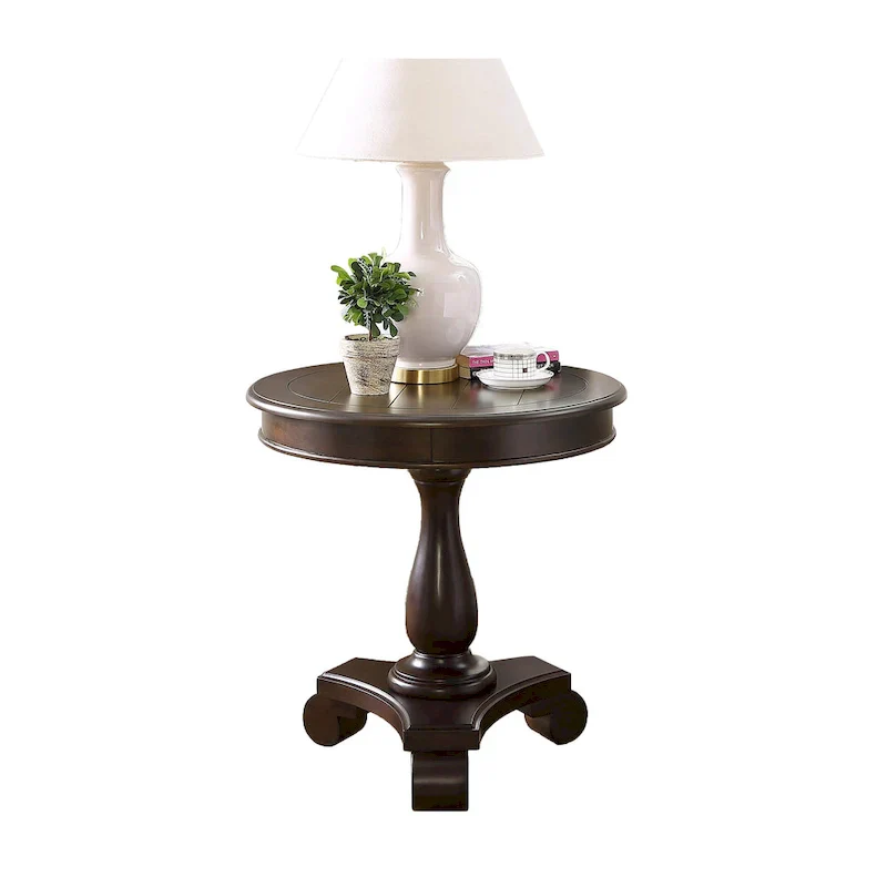 Black Round Wood Pedestal Side Table