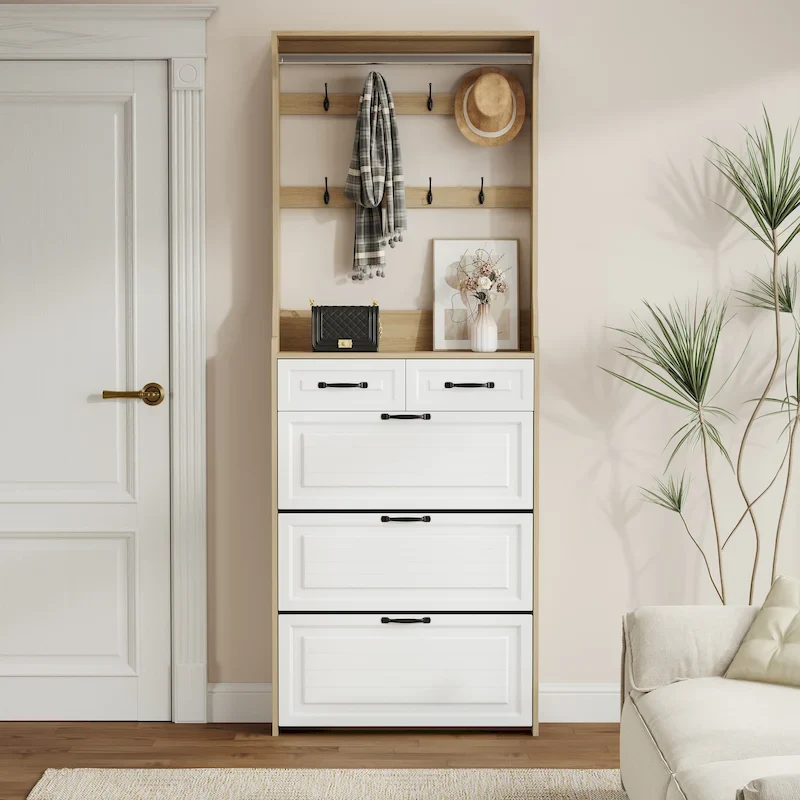 Shoe Cabinet with 3 Flip Doors and 2 Drawers