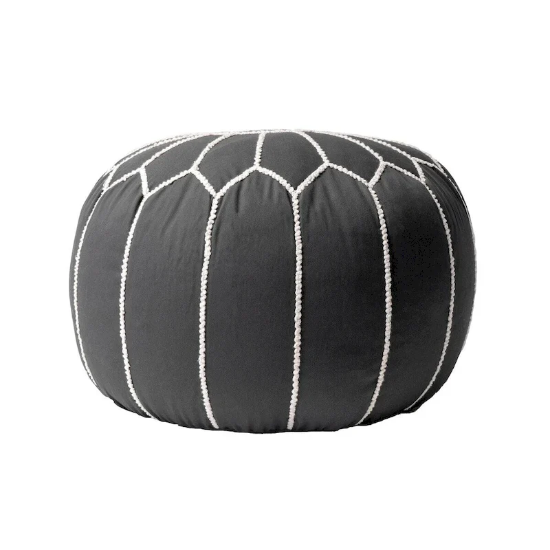 Grey / White / Blue Moroccan-Style Cotton Pouf Ottoman – Single