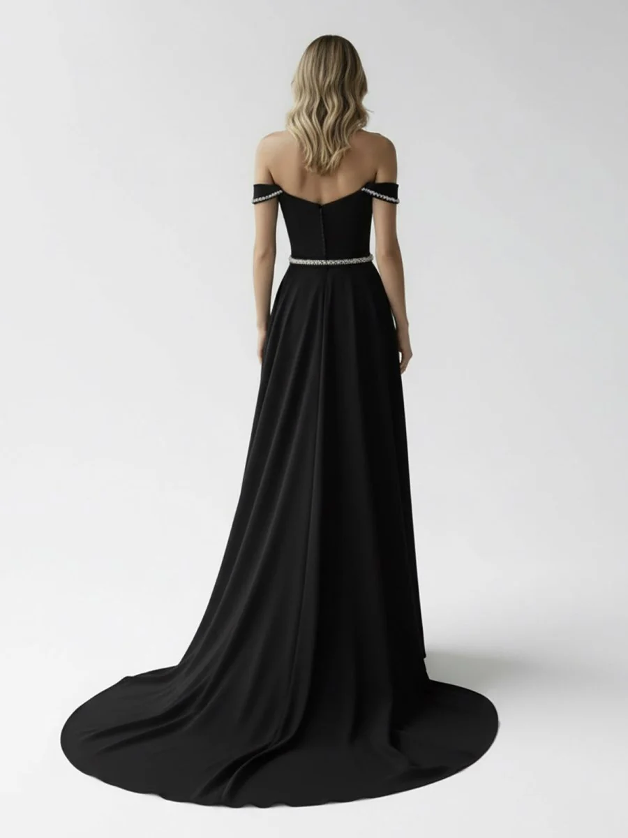 A-Line Off the Shoulder Beaded Wedding Dress