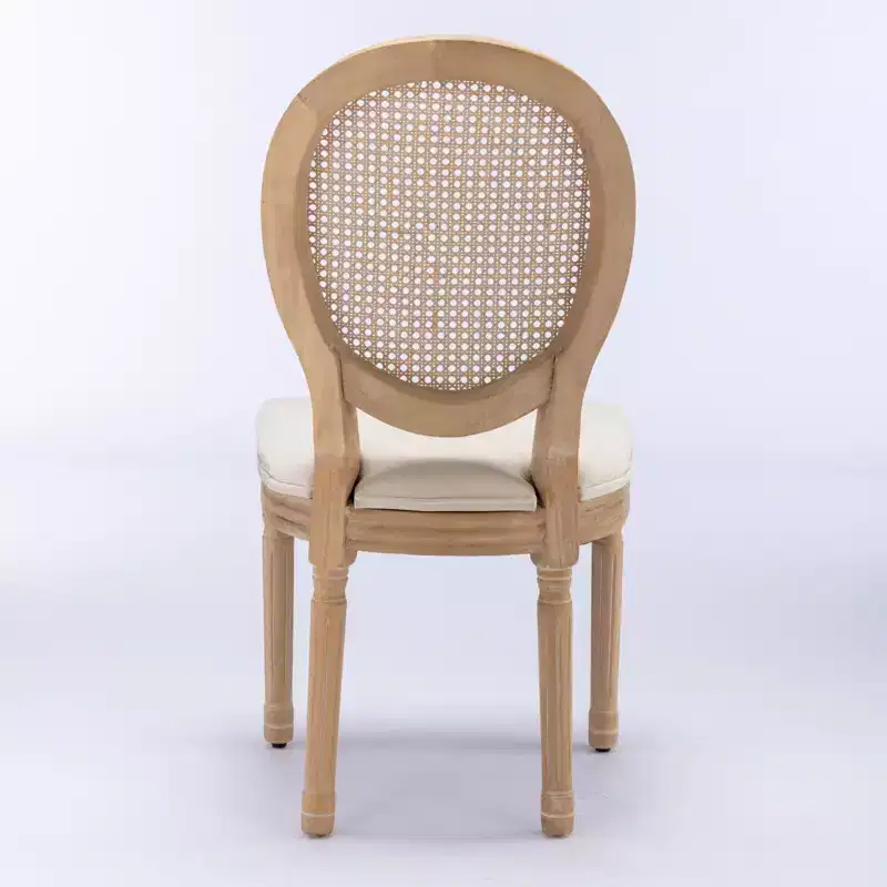 Set of 2 French Style Dining Chairs Upholstered Chairs Accent Chairs Armless Chairs with Rattan Back/Upholstered Back, Natural+Beige/Gray-ModernLuxe