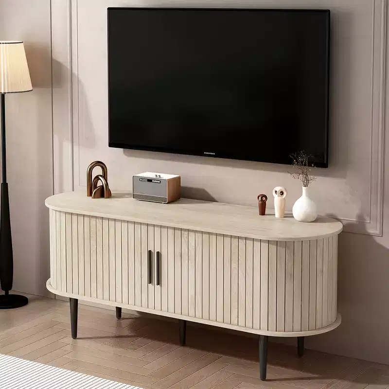 GDFStudio Fennik Mid-Century Modern Wooden TV Stand with Sliding Door