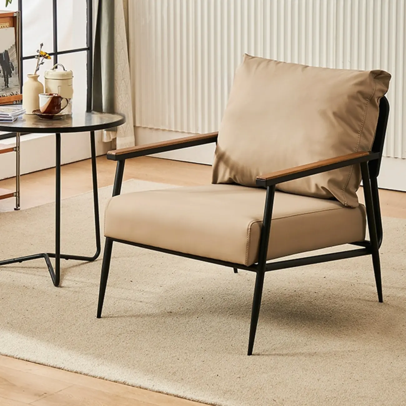 Durable Leather Accent Chair with Pillow