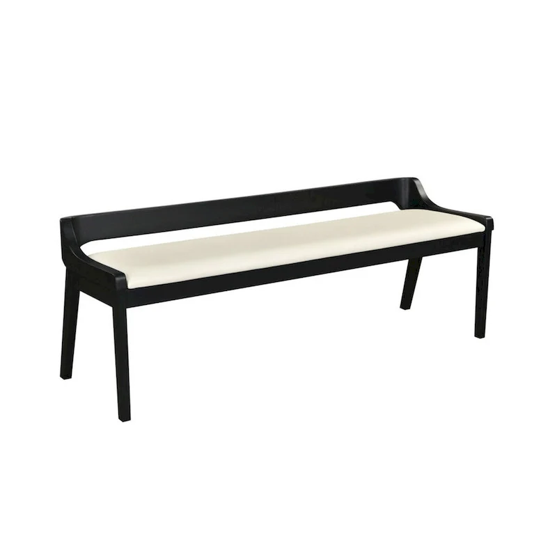 Kee 60 Inch Dining Bench, Black Rubberwood Frame, Low Back, Cushioned Seat