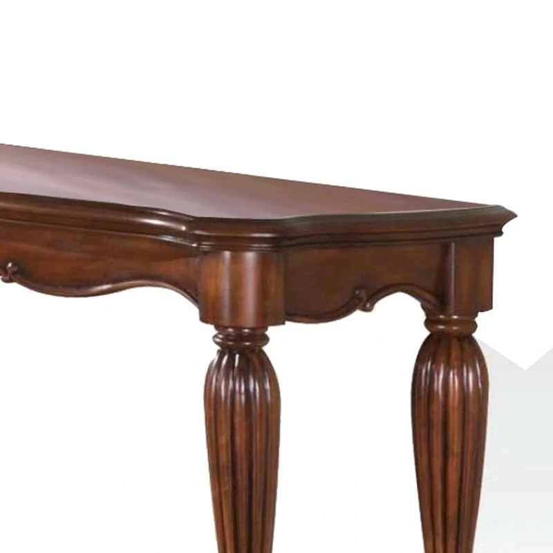 Wooden Sofa Table with Carved Details, Cherry Brown