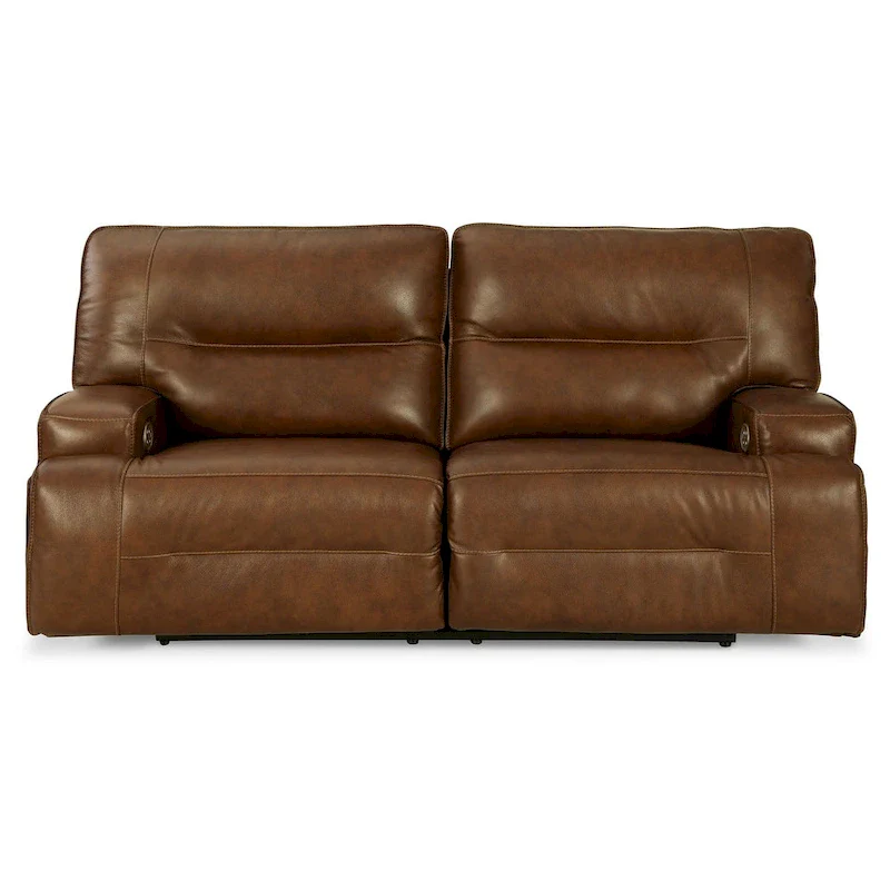 Auburn Brown Leather Power Reclining Sofa, 2-Seat, 84 Inch