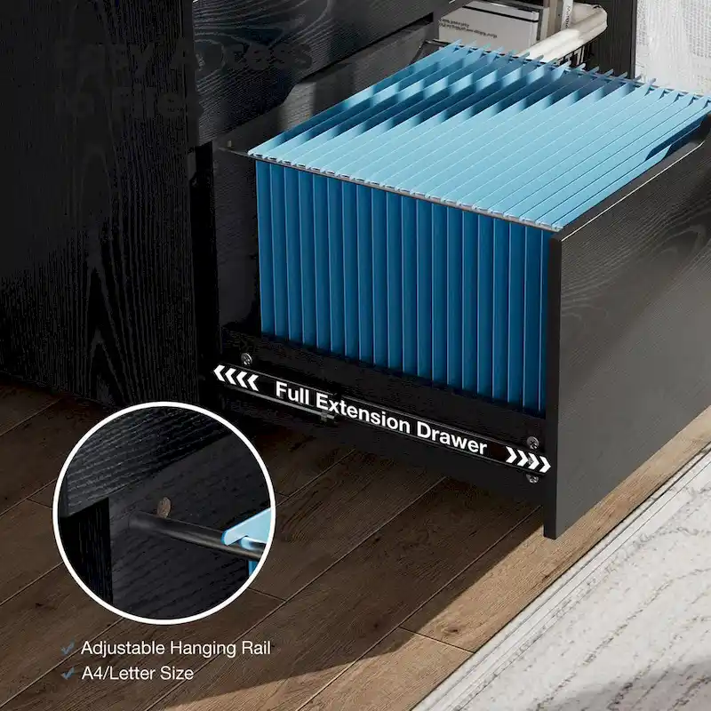 Mobile Lateral File Cabinet & Printer Stand with 3 Drawers and 2 Open Shelves