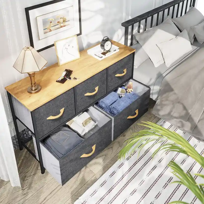 Modern Wide Dresser Storage Tower with 5 Drawers