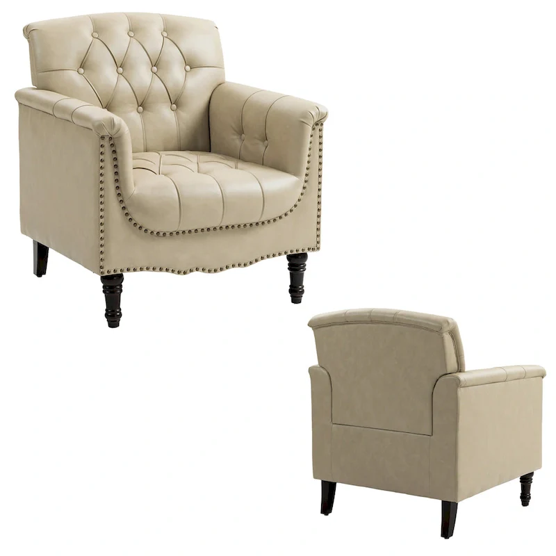 Modern Tufted Accent Armchair with Nailhead Trim Set of 2