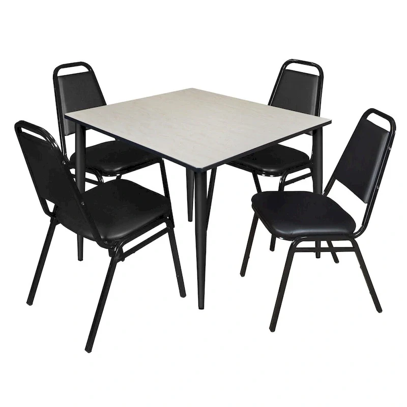 Kahlo 48  Square Breakroom Table- Maple/ Black & 4 Restaurant Stack Chairs- Black