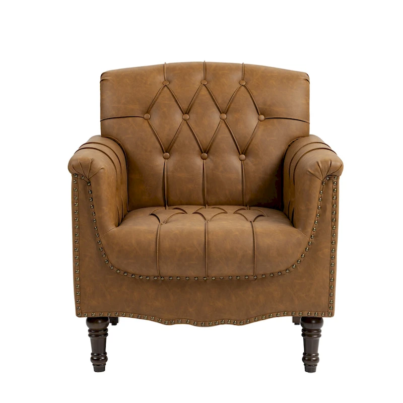 PU Leather Tufted Accent Chair with Nailhead Trim Armchair
