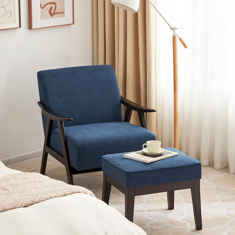Mid Century Modern Armchair and Ottoman Set – Upholstered Accent Chair