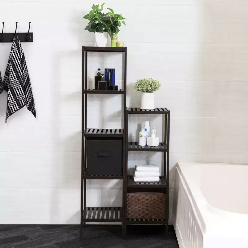 4-Tier Bamboo Shelving Unit, 38.6 Tall Storage Rack, Space-Saving 13x13 Inch Footprint, 4 Adjustable Shelves, for Bathroom, Kitchen, Balcony
