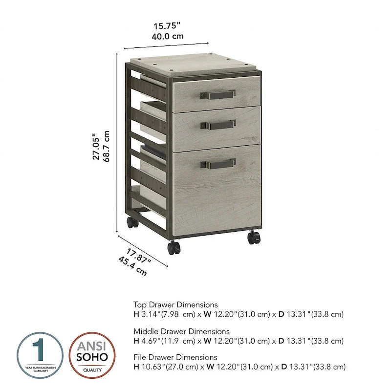 Refinery 3-drawer Mobile File Cabinet