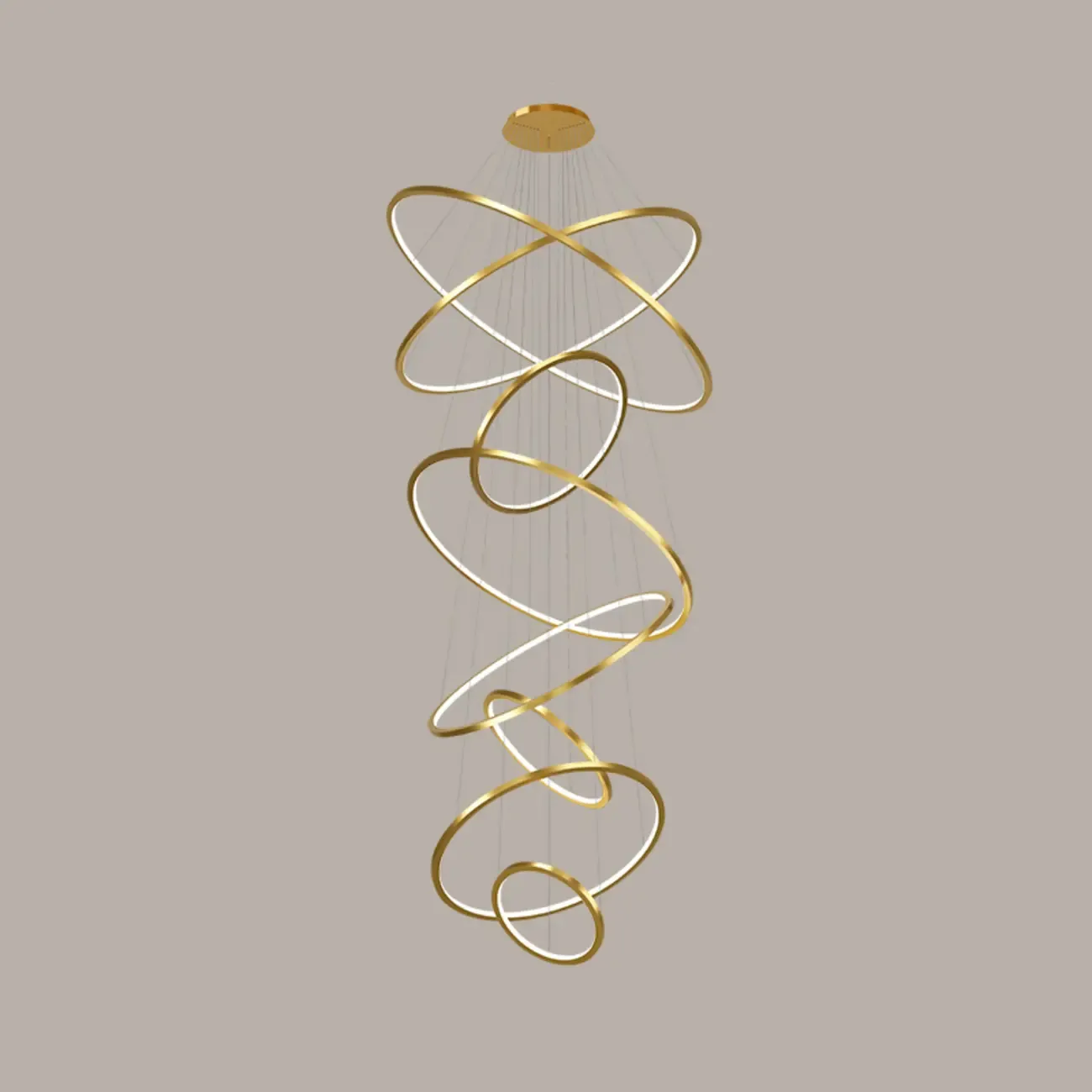 Modern Gold Ring Stairwell Chandelier Warm Light LED