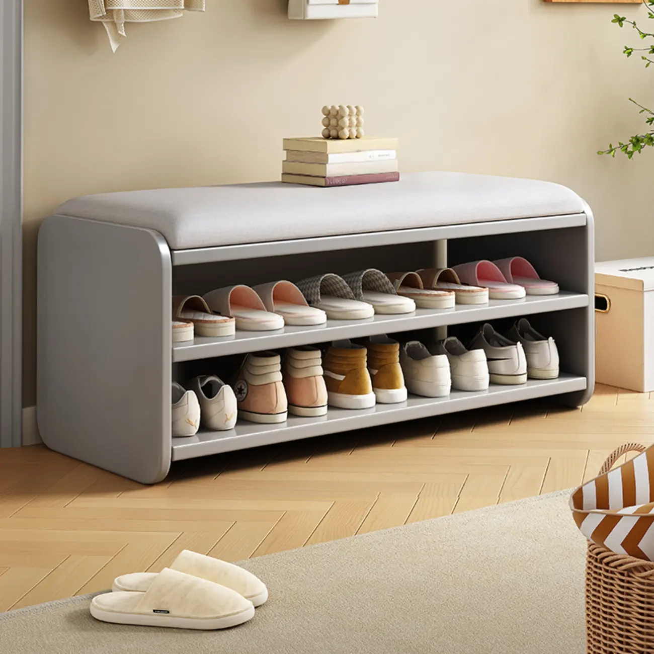 Freestanding Wooden Shoe Storage Bench for Entryway