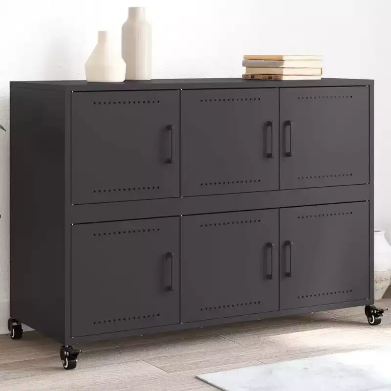 vidaXL Sideboard Black Cold-rolled Steel Large Sideboard Rectangular