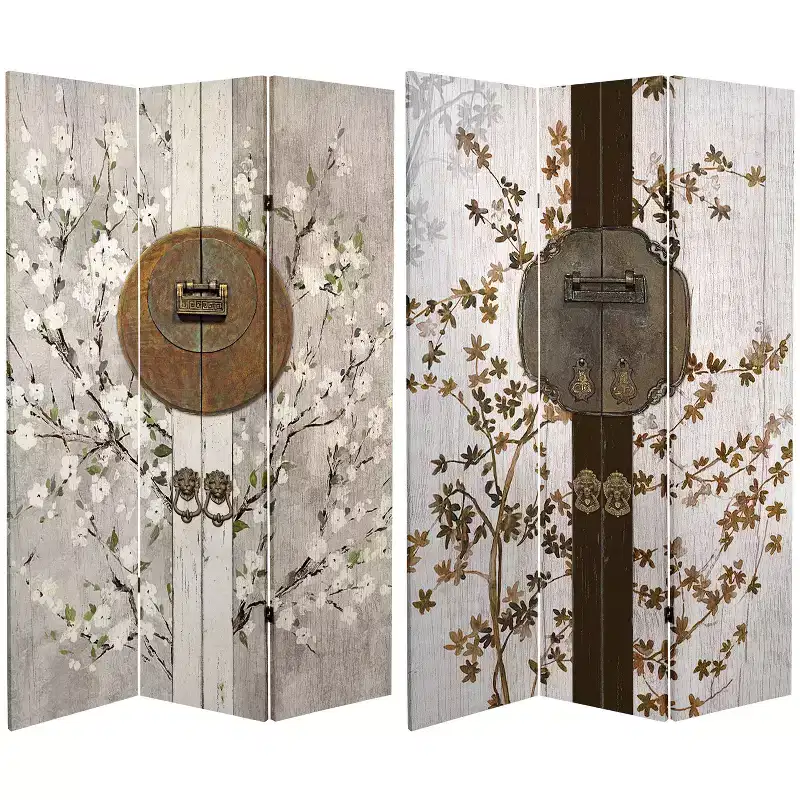 6" Double Sided Asian Lock Canvas Room Divider White - Oriental Furniture