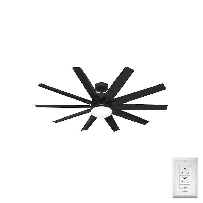Hunter 60  Overton Damp Rated Ceiling Fan with LED Light Kit and Wall Control - Windmill, Transitional, Modern - ENERGY STAR