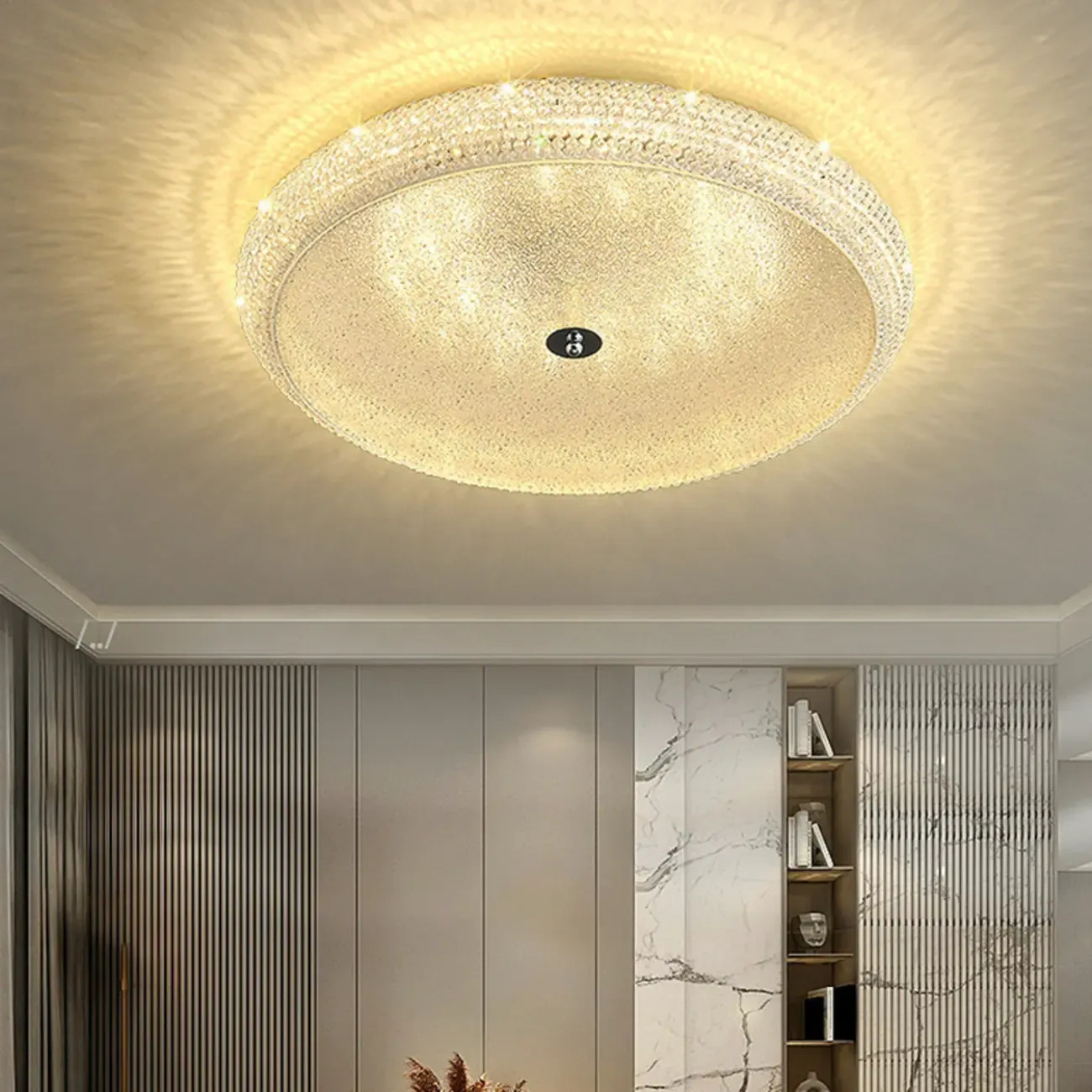 Simple Dimmable Crystal  Flush Ceiling Lamp for Living Room