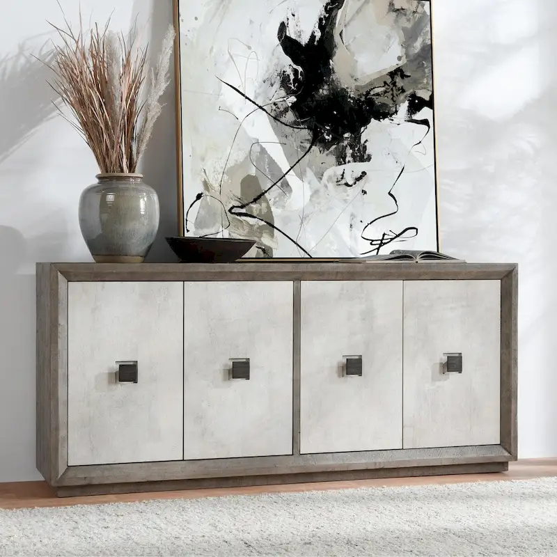 Distressed Grey / Antique White 4-Door Sideboard, 1-Piece