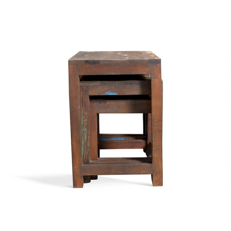 Handmade Old Reclaimed Wood Nesting Tables, Set of 3 (India) - 20  x 16  x 24