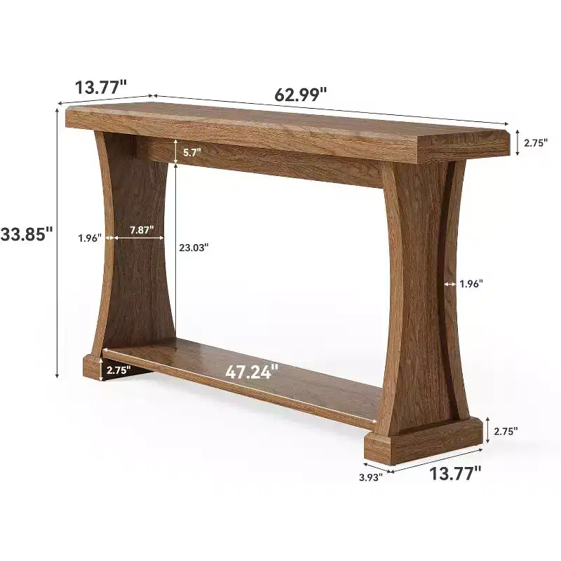 Lantine 63-Inch Console Table for Entryway, 2-Tier Entryway Table Behind Sofa with Storage Shelves for Living Room, Hallway, Narrow Wooden Table