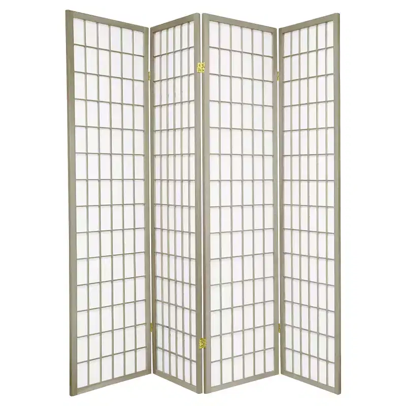 Oriental Furniture 6' Tall 4 Panel Window Pane Special Edition Gray: Privacy Screen, Light Filtering