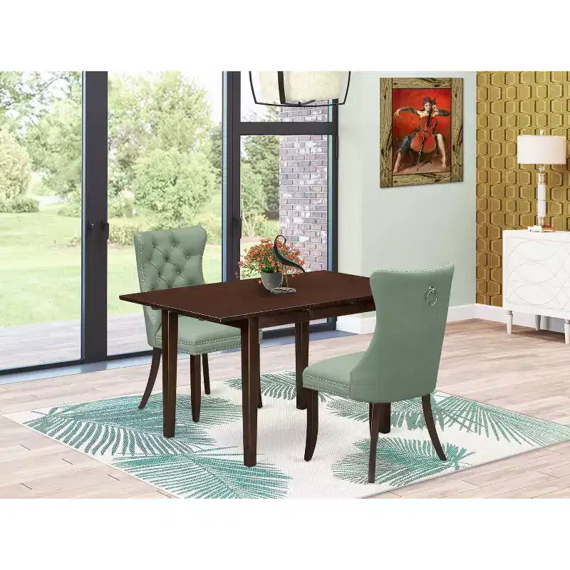 HomeStock 3-Pc Mahogany Finish Rectangular Solid Wood Top with Butterfly Leaf Dining Table Set
