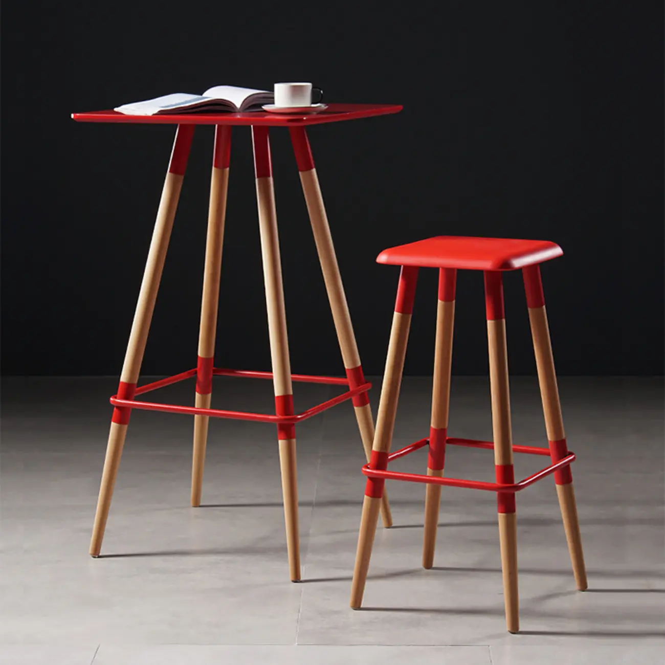 Modern Red Wooden Square Pub Tables