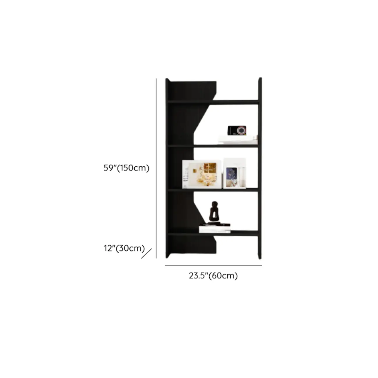 Simple Black Wood 5-Shelf Open Rectangle Bookcase