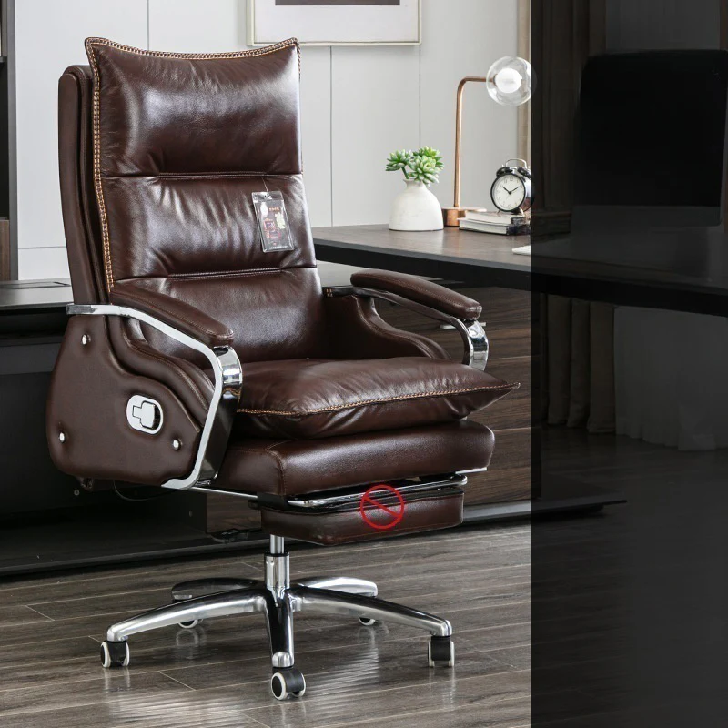 Executive Reddish Brown Leather Reclining Office Chair