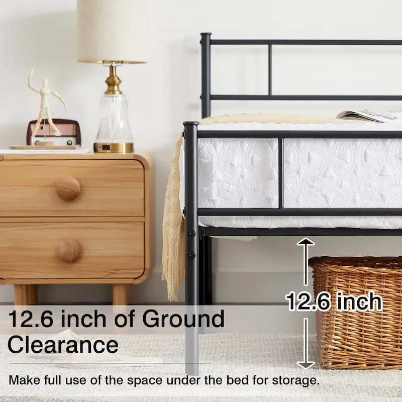 Metal Bed Frame with Headboard and Footboard, No Box Spring Needed