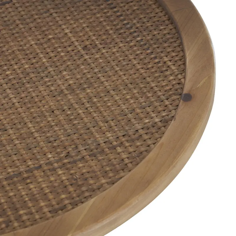 Handmade Round Rattan & Iron Accent Side Table – Black, Boho Style