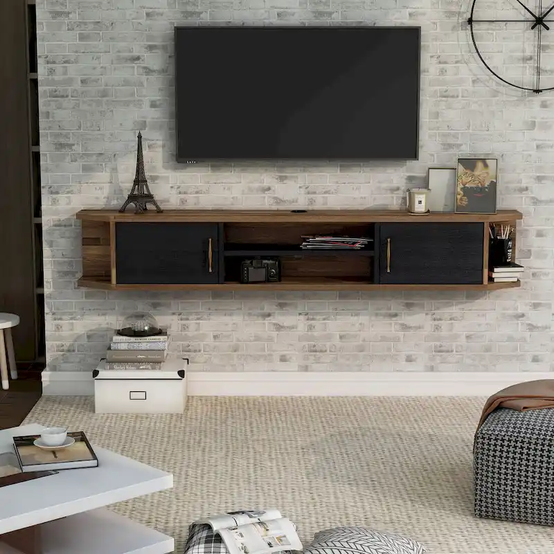 DH BASIC Mid-Century Modern 71-inch 4-Shelf Floating TV Console by Denhour